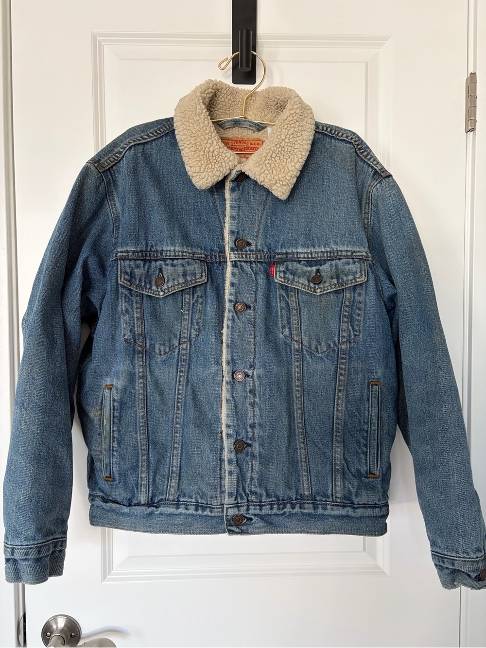 Levi’s Sherpa Trucker Denim Jacket Medium Blue Jean Coat Fleece Lined